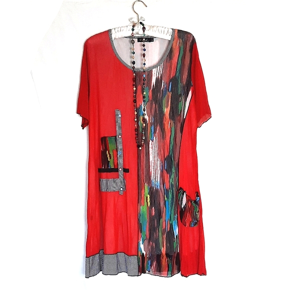 PAPA ๐ Vancouver, Artsy A-Line Dress, Tunic, Short Sleeves - Picture 2 of 8